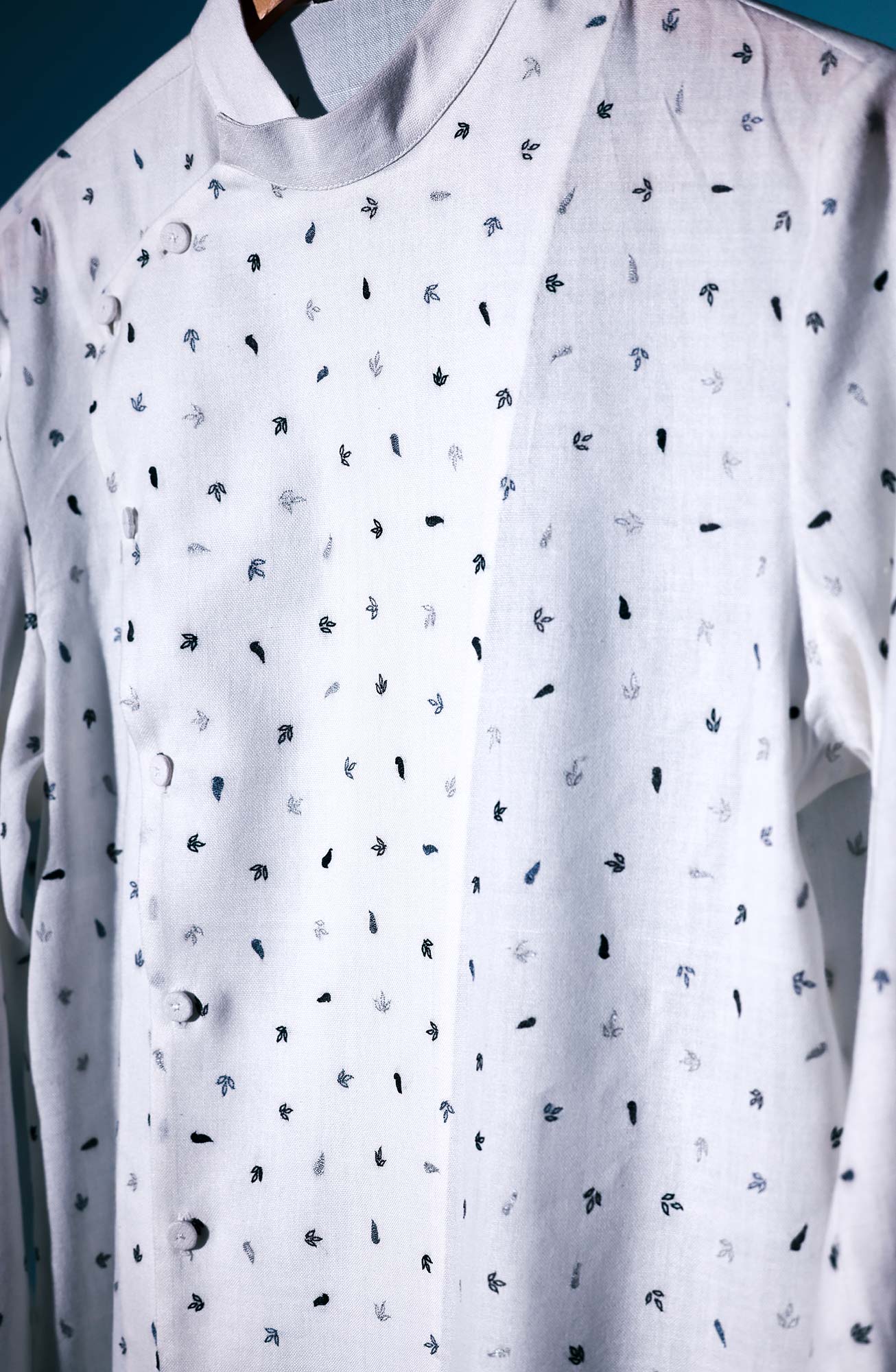 cotton benaras asymmetric placket shirt