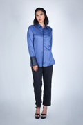 blue leather cuff shibori shirt