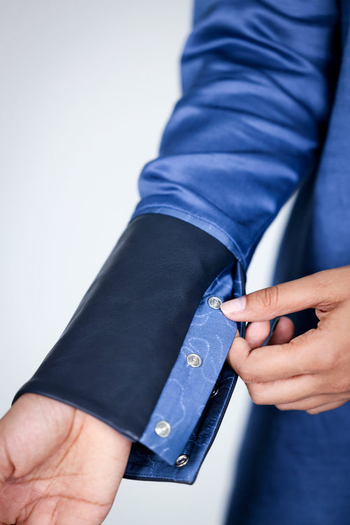 blue leather cuff shibori shirt