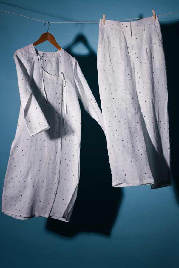 double tie linen kurta