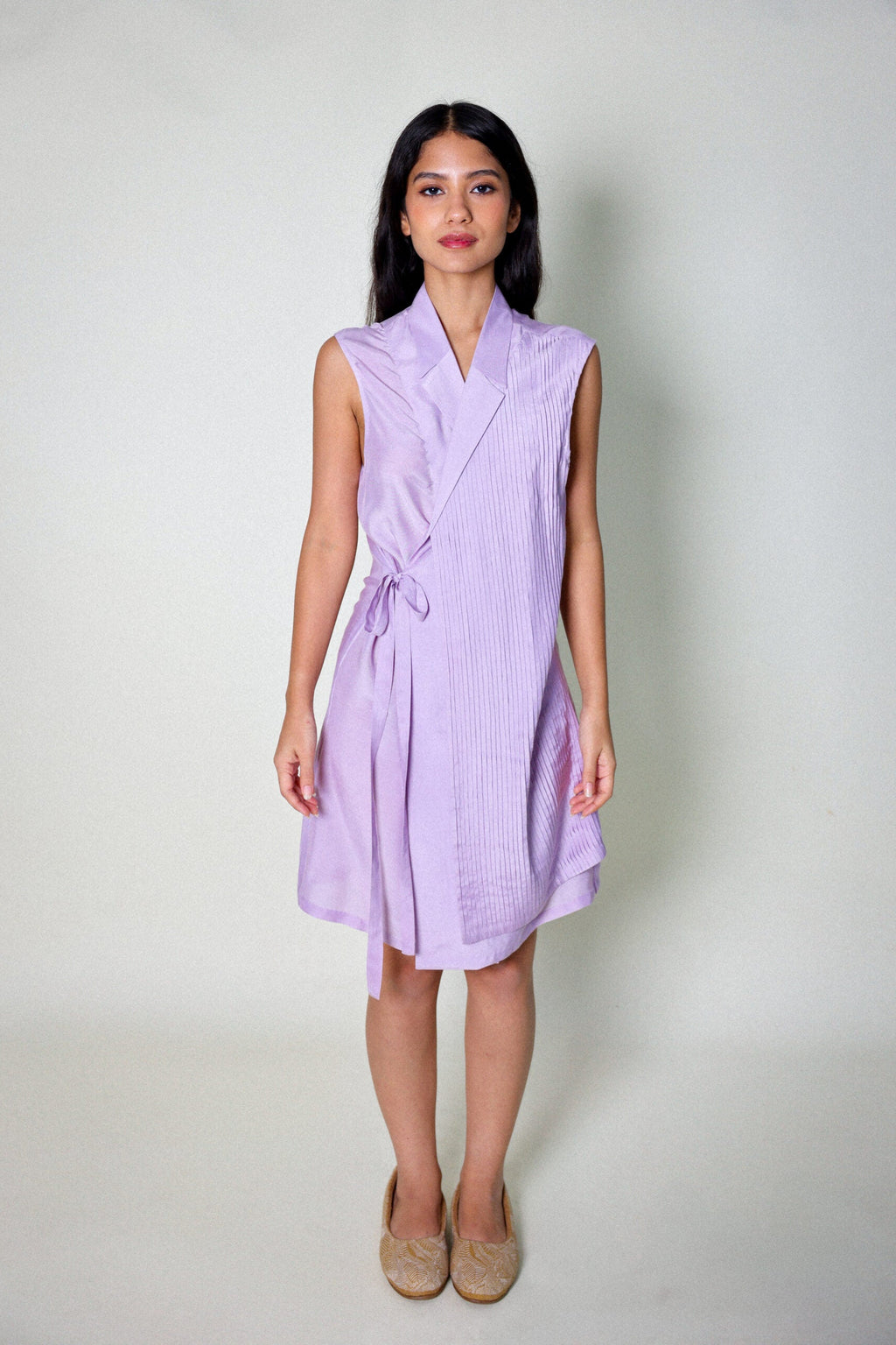 sleeveless pintucked dress