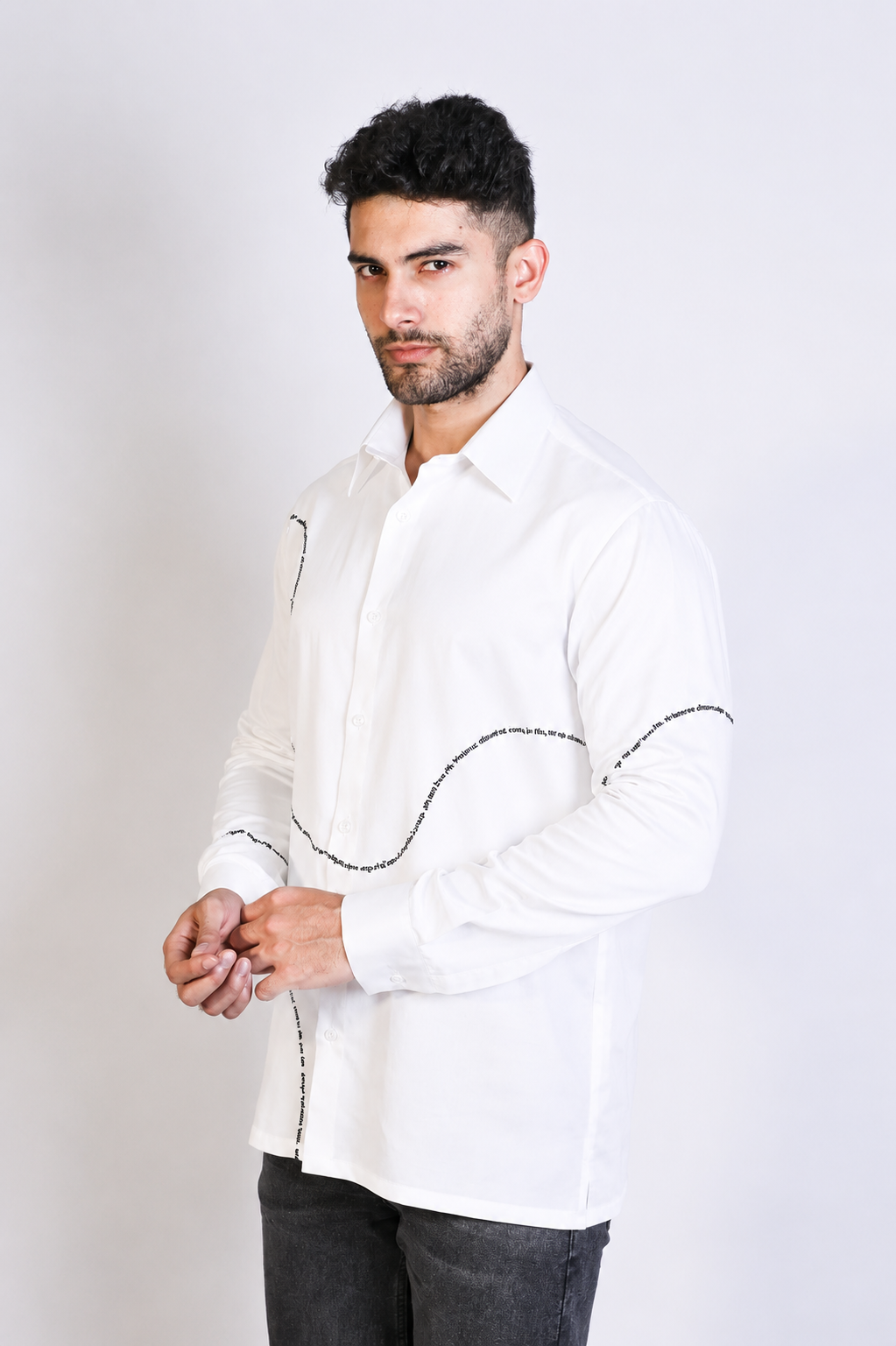 curved text shirt