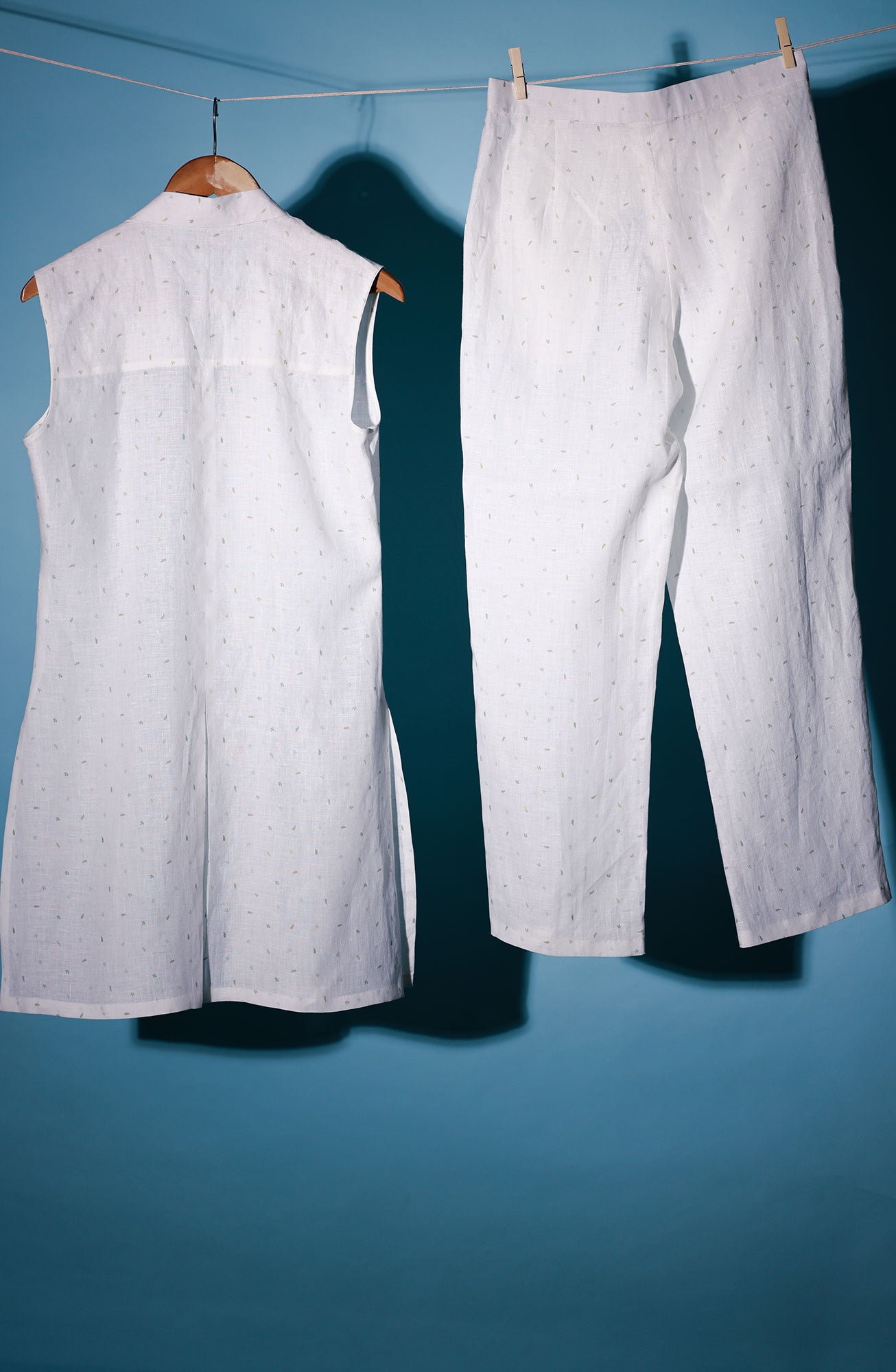 sleeveless linen blazer and pant set