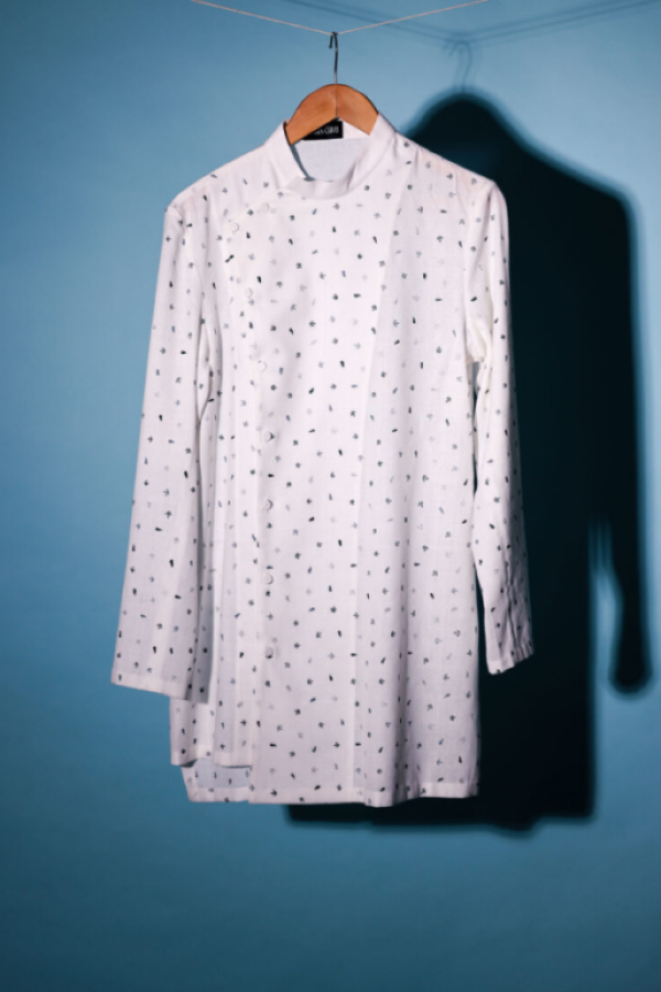 cotton benaras asymmetric placket shirt