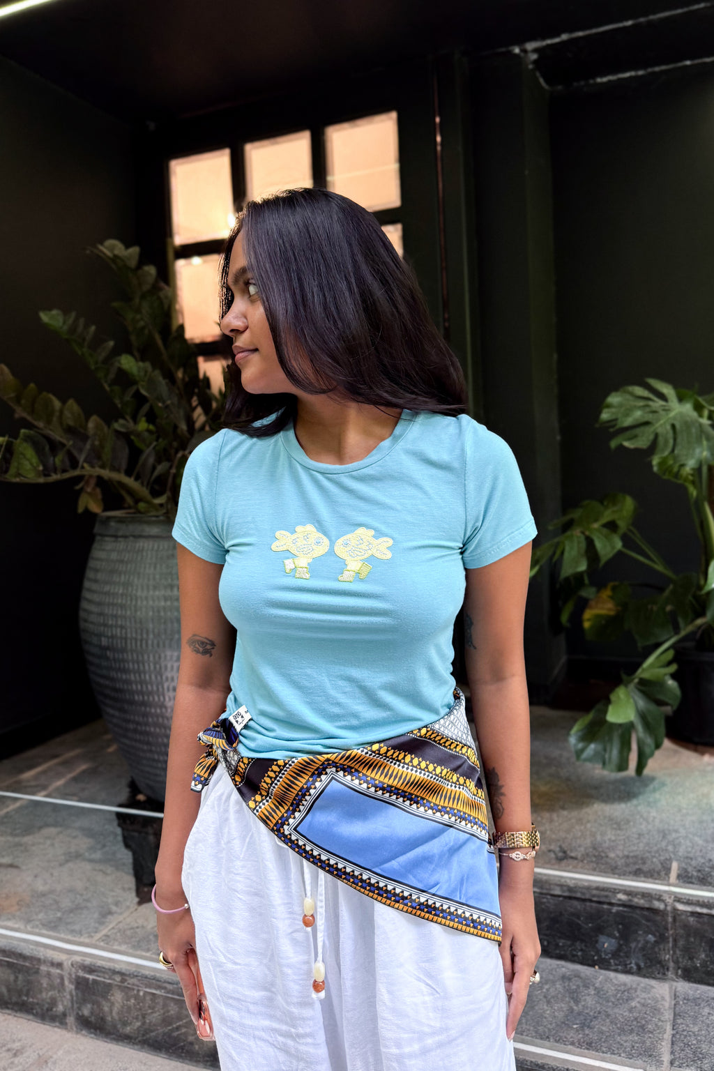 kissing fish baby tee yellow duo