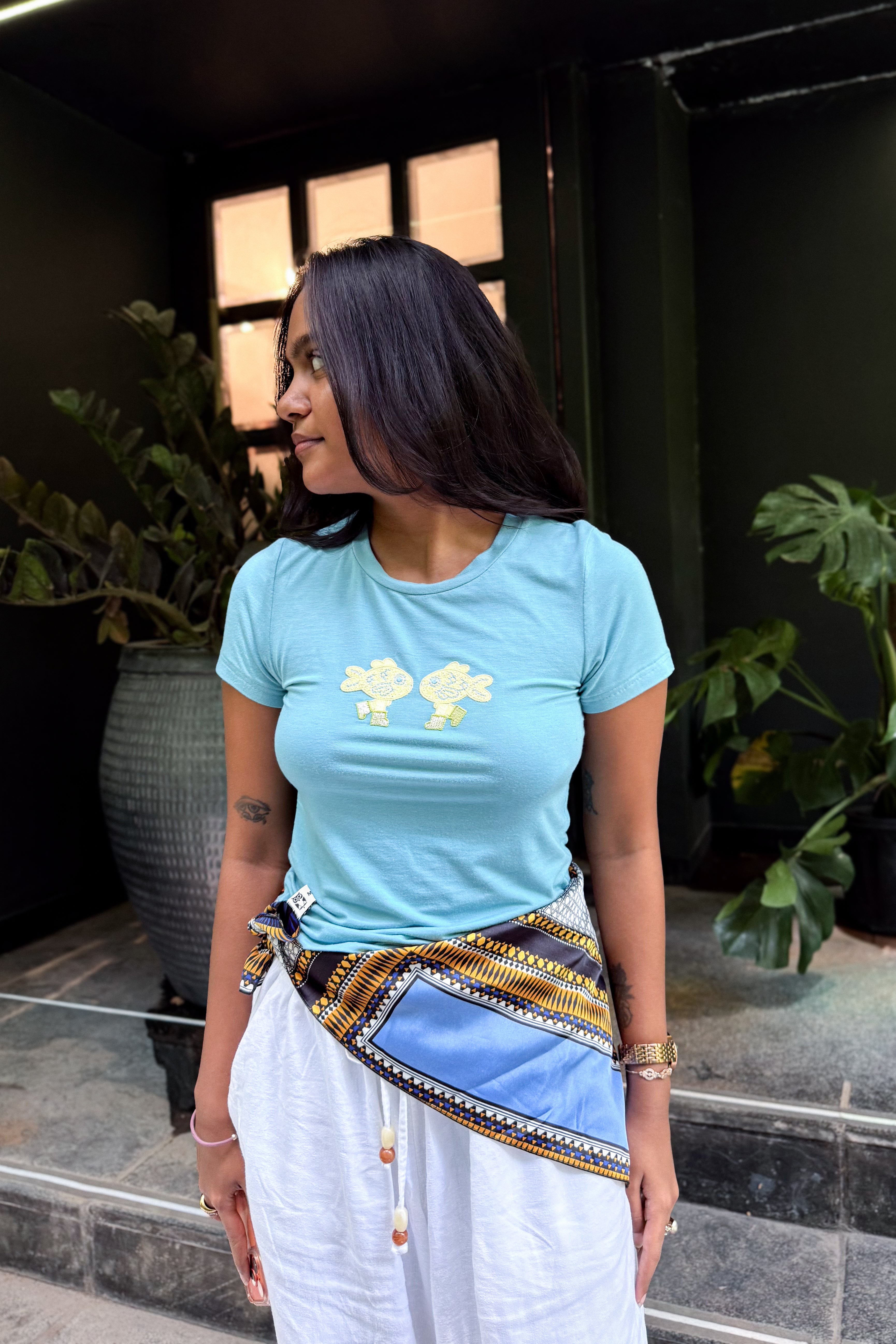 kissing fish baby tee yellow duo