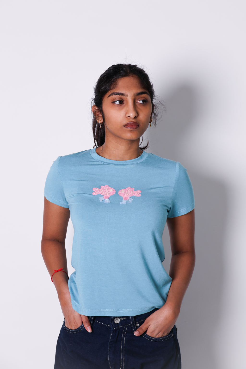 kissing fish baby tee pink duo