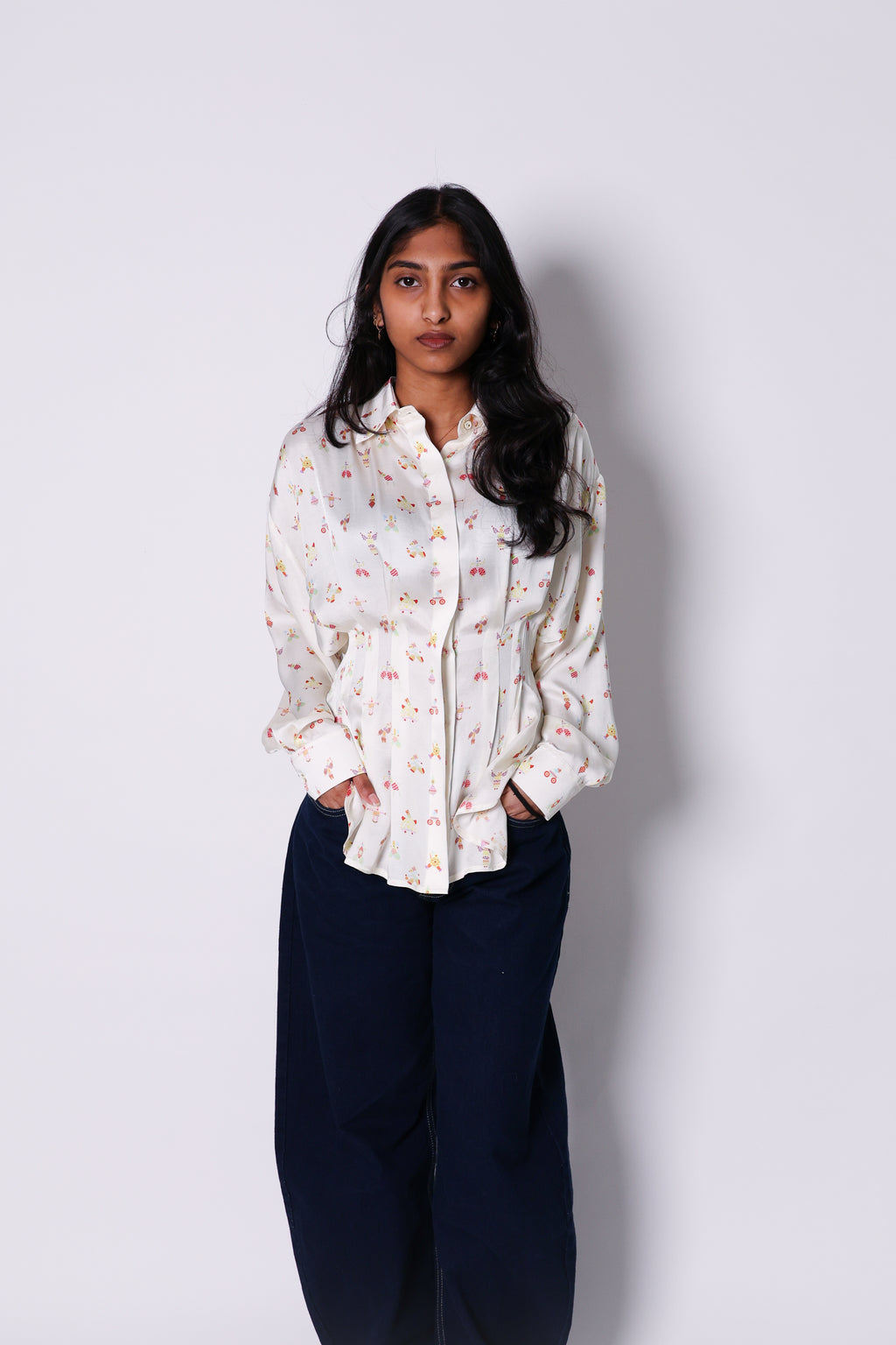 boardroom print peplum shirt