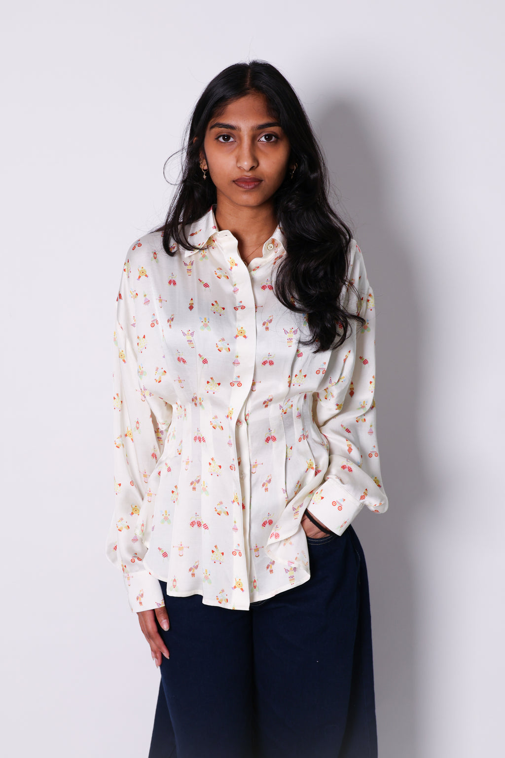 boardroom print peplum shirt