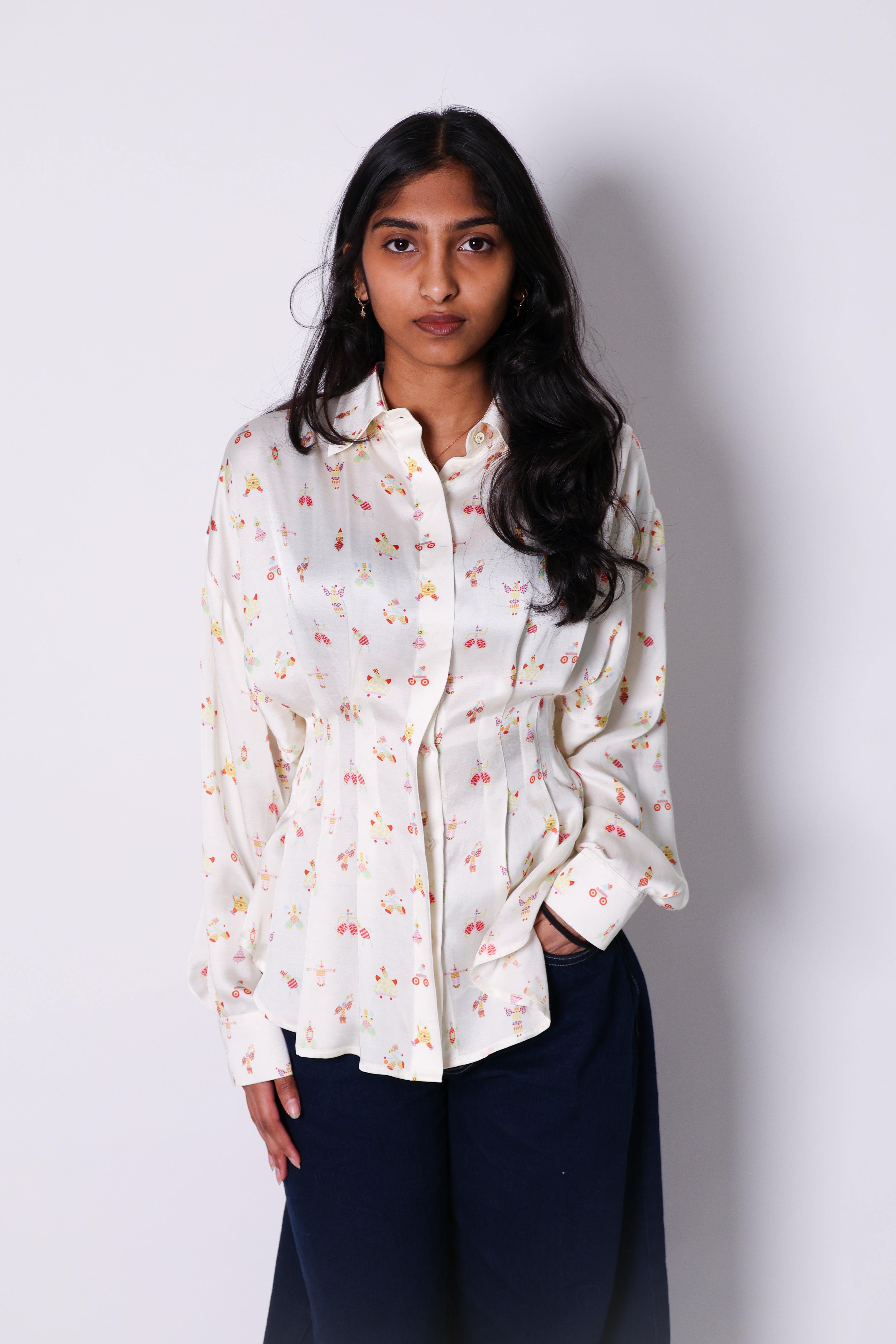 boardroom print peplum shirt