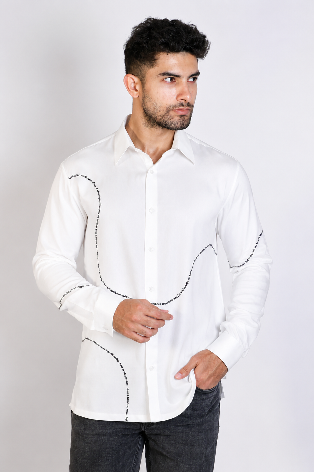 curved text shirt